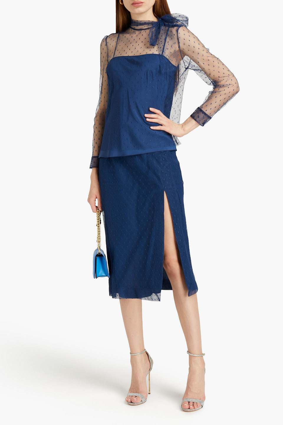Red Valentino Point D'esprit Midi Skirt In Blue