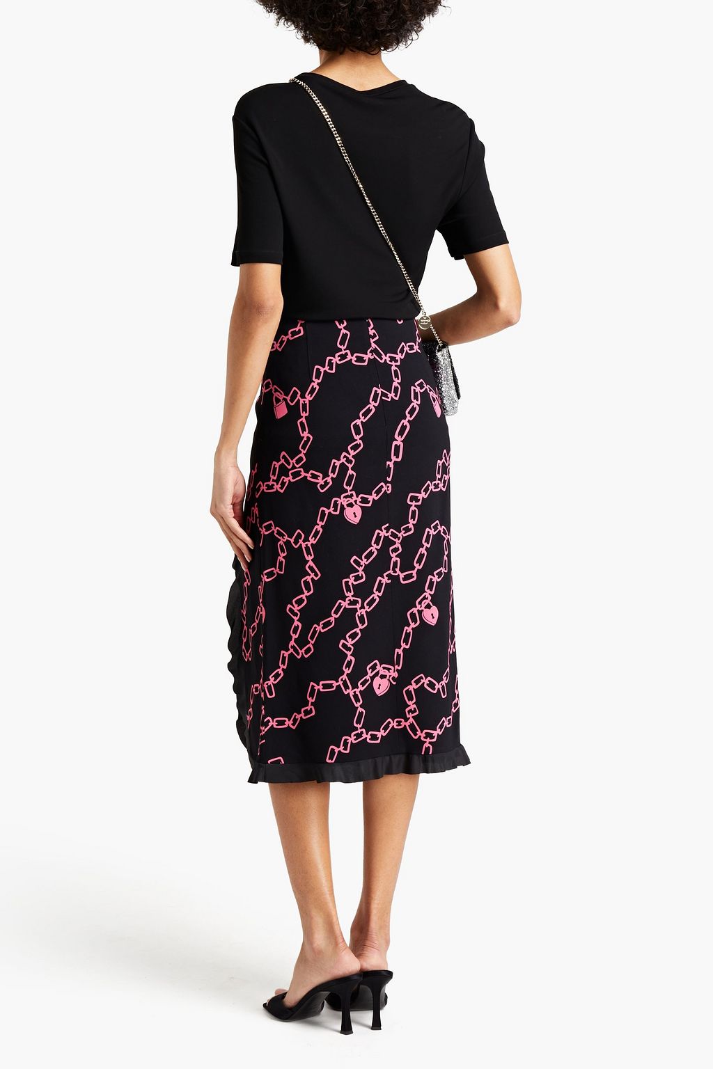 REDVALENTINO Ruffled printed crepe midi skirt