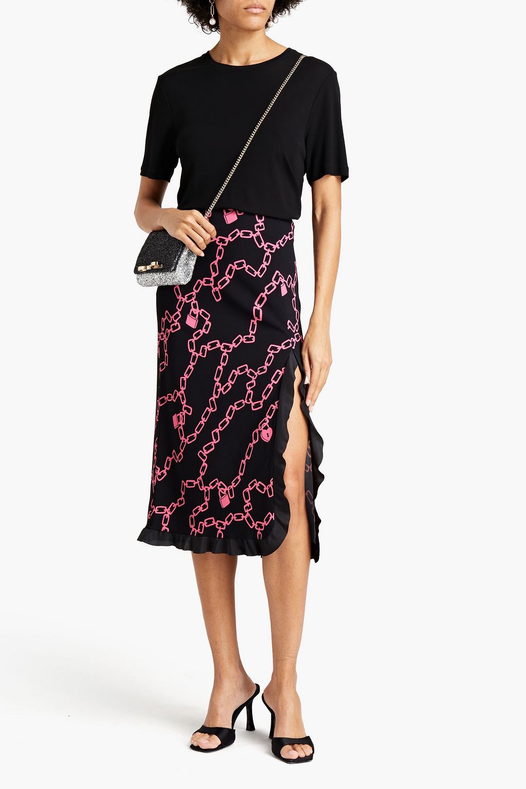 REDVALENTINO Ruffled printed crepe midi skirt