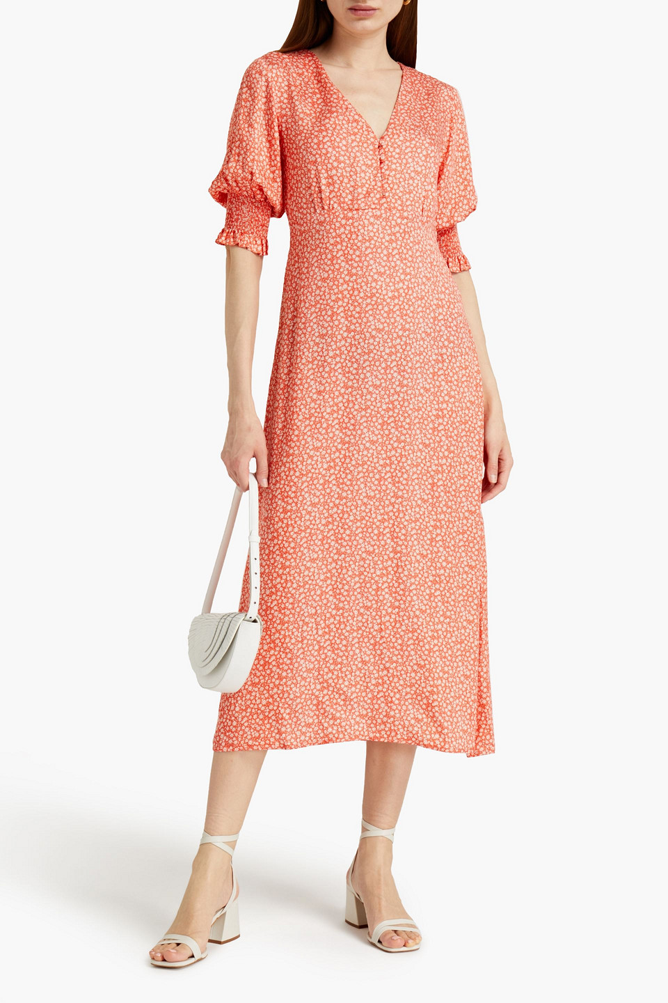 Charli Floral-print Jersey Midi Dress In Orange