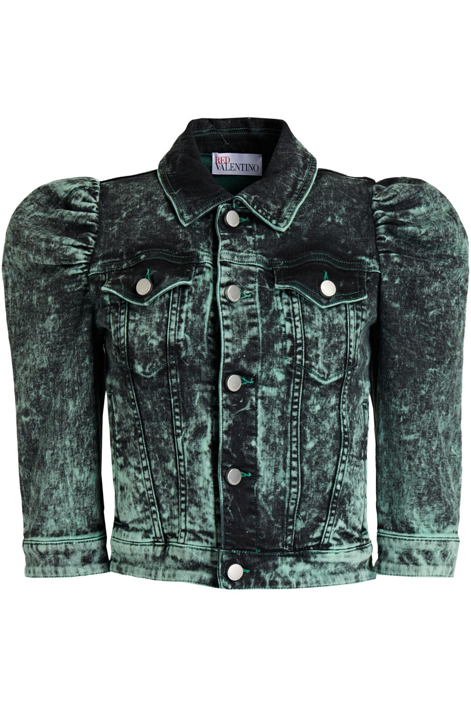 Redvalentino Woman Bleached Denim Jacket Mint Size 40