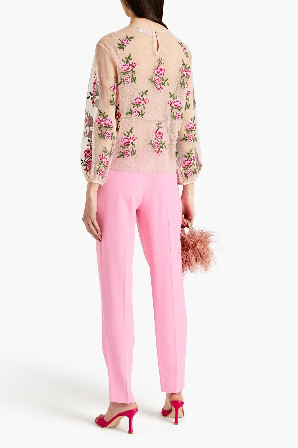REDVALENTINO بنطلون من الكريب بقصة مدببة مزين بكسرات