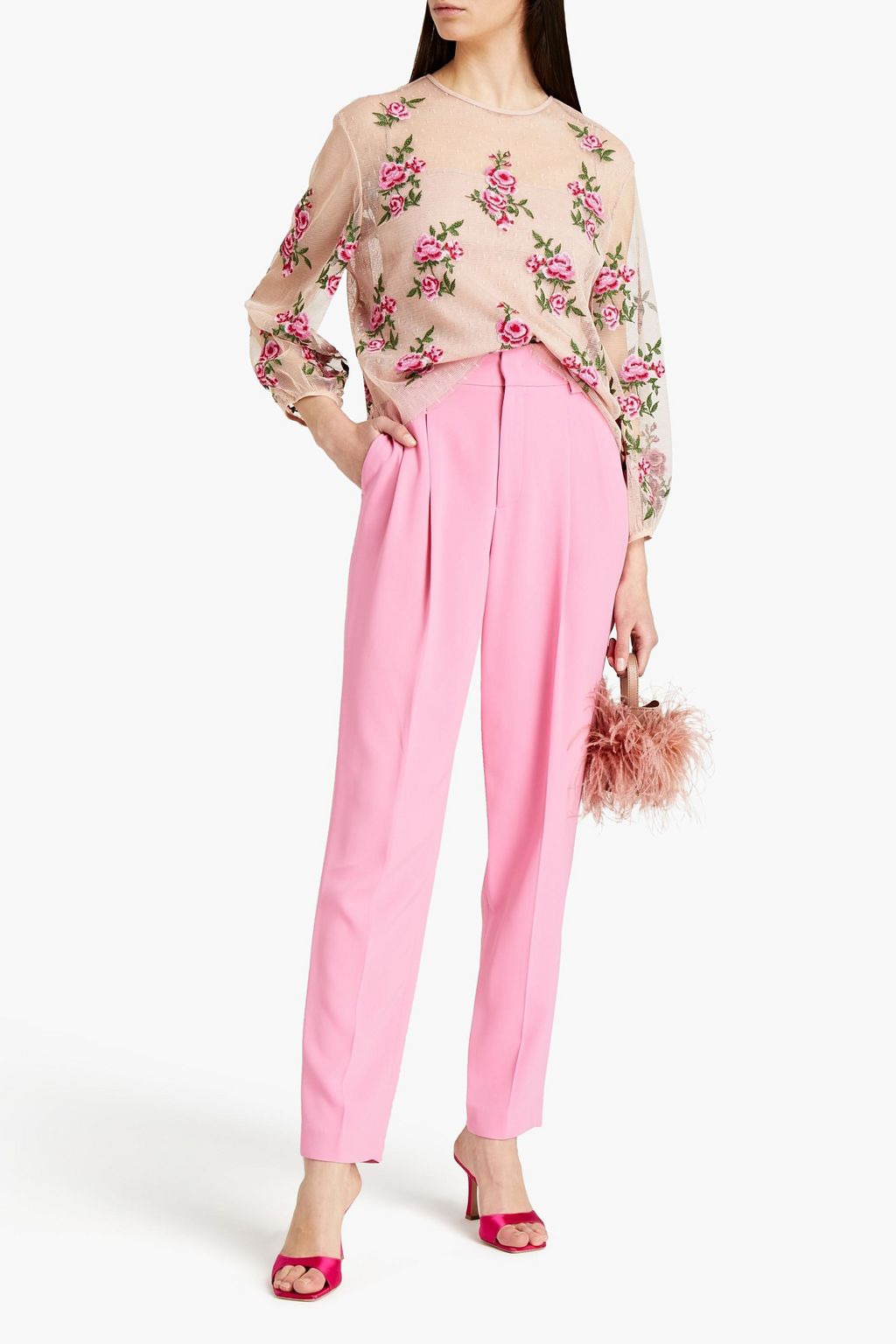 REDVALENTINO بنطلون من الكريب بقصة مدببة مزين بكسرات