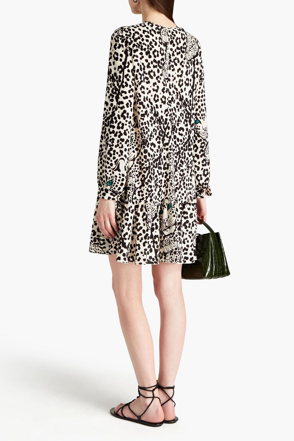 REDVALENTINO Lace-paneled leopard-print crepe mini dress