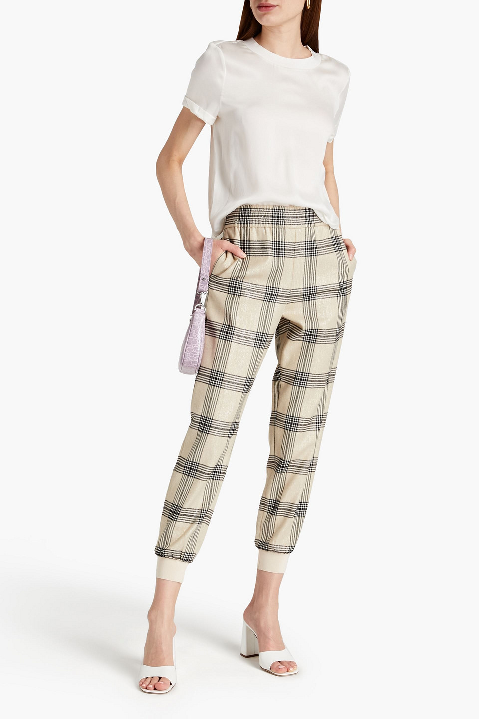 Alice And Olivia Checked Flannel Tapered Trousers In Neutrals