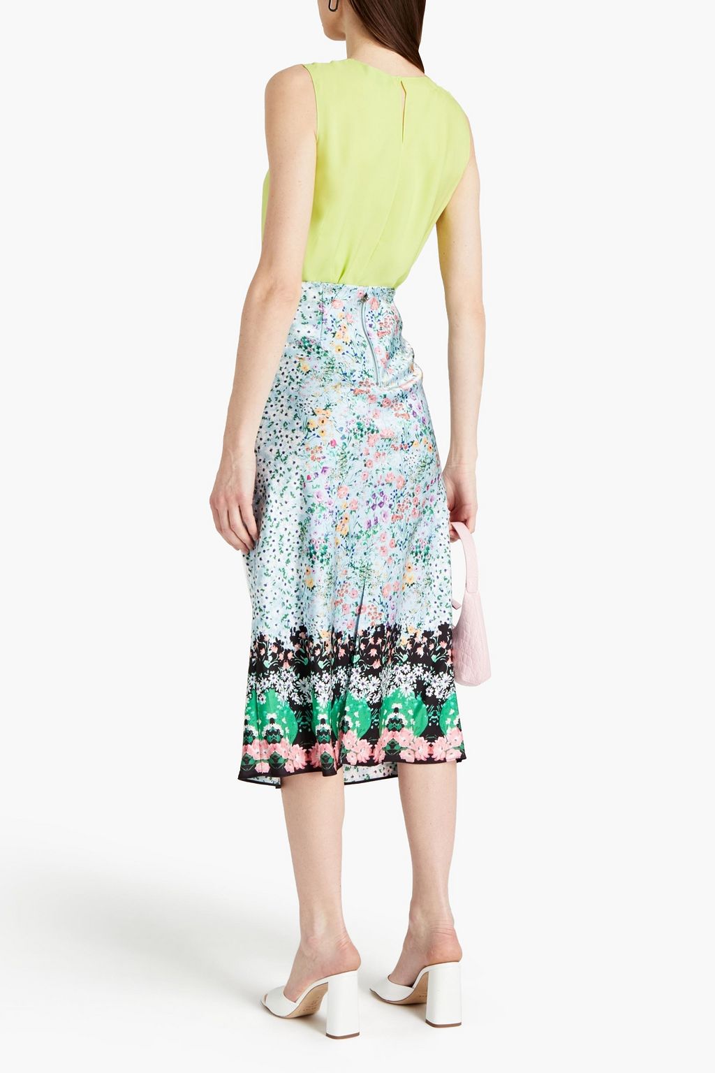 ALICE + OLIVIA Floral-print satin midi skirt