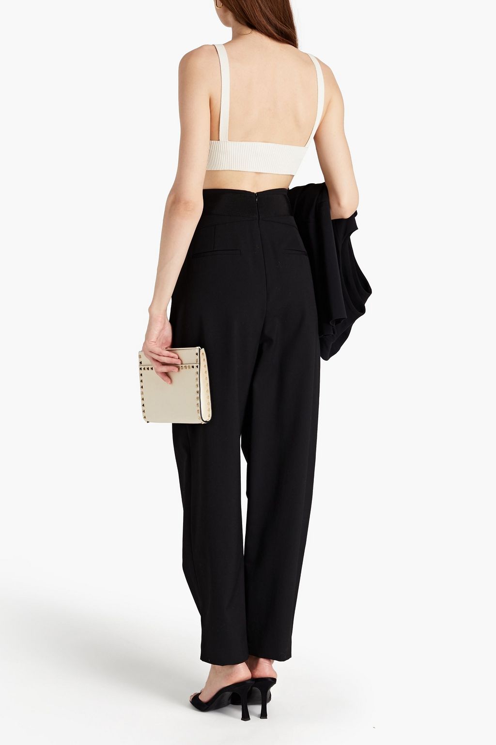 REDVALENTINO Grosgrain-trimmed pleated tapered pants