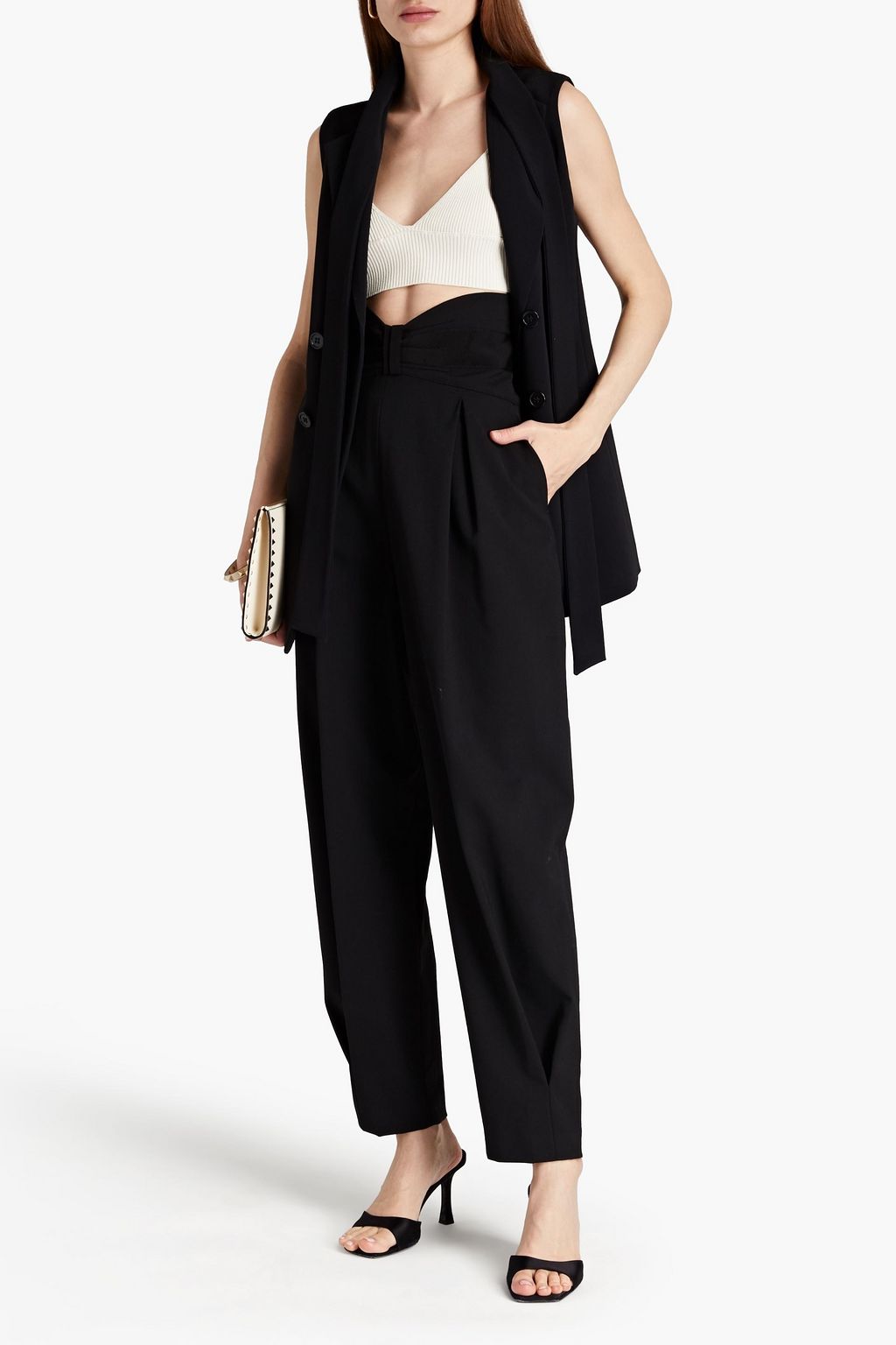 REDVALENTINO Grosgrain-trimmed pleated tapered pants