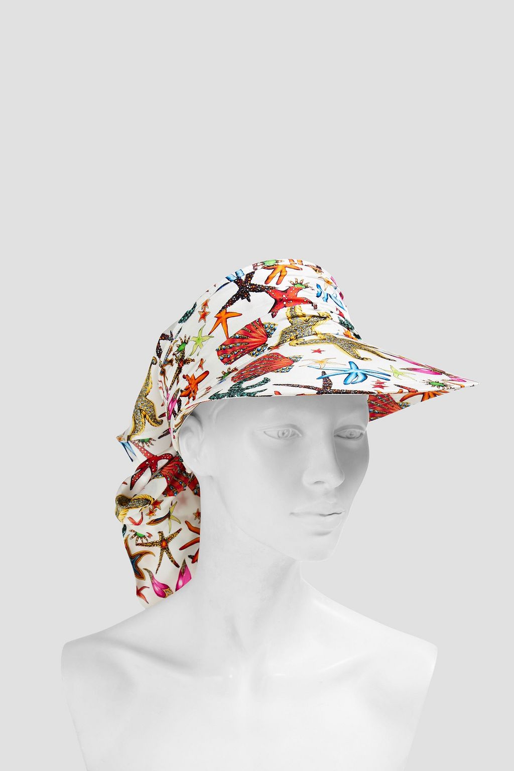 VERSACE Bow-detailed printed silk-twill hat
