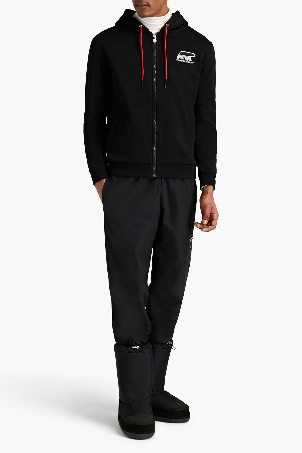 PERFECT MOMENT Embroidered cotton-blend fleece zip-up hoodie