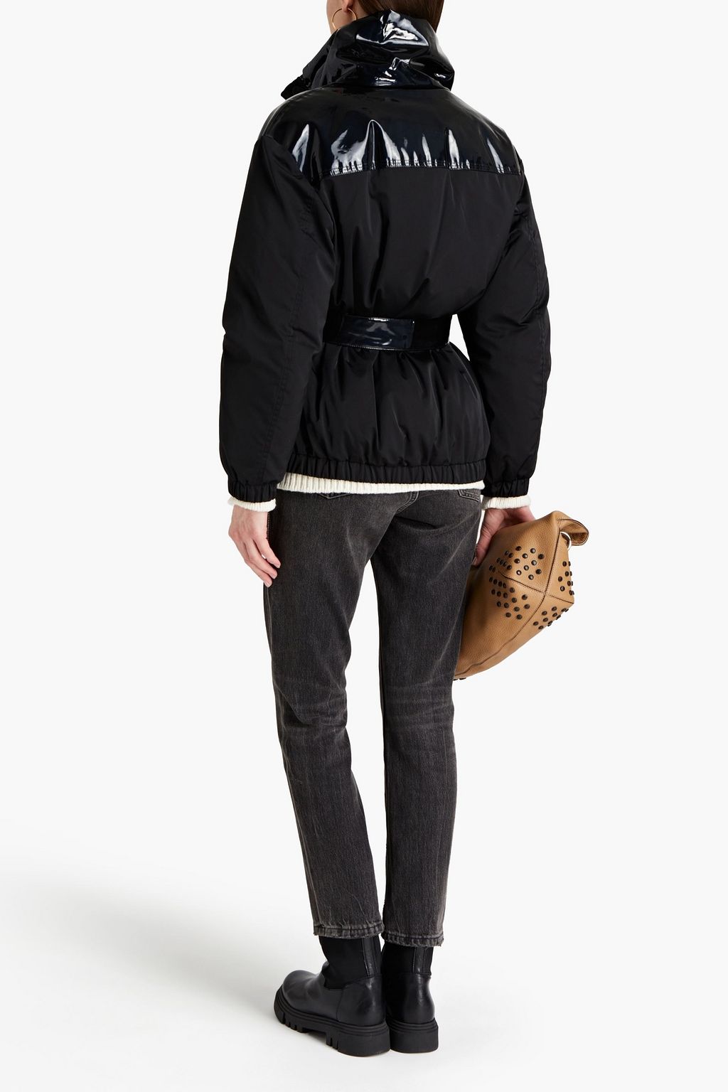 TOD'S Vinyl-paneled belted shell down jacket