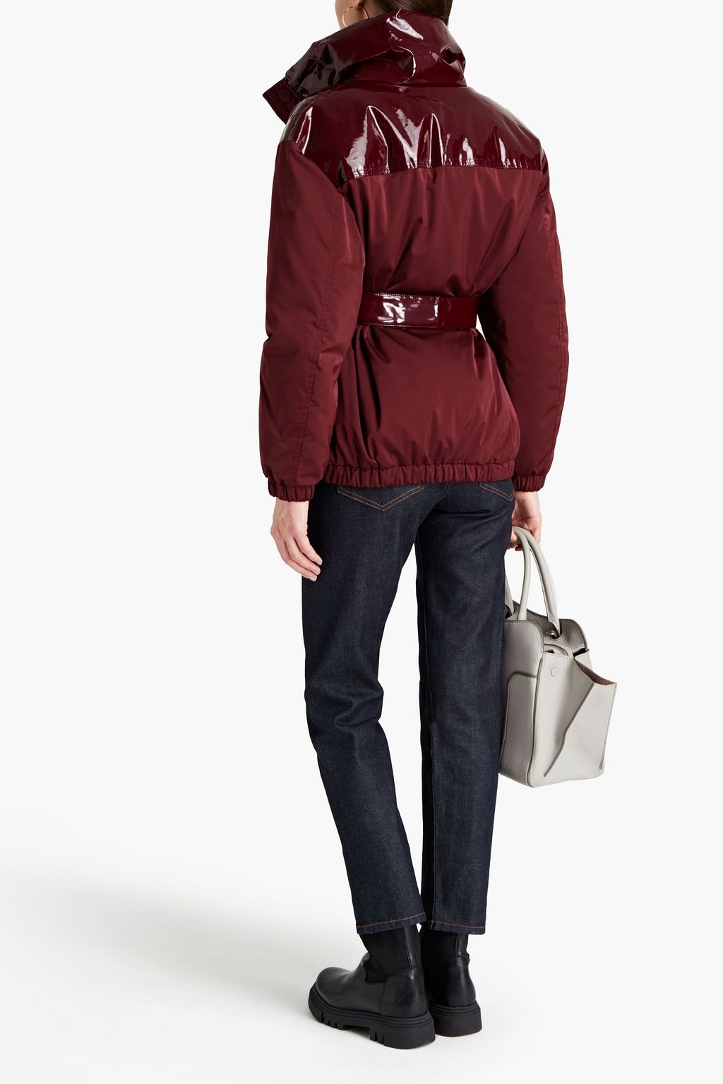 TOD'S Vinyl-paneled belted shell down jacket