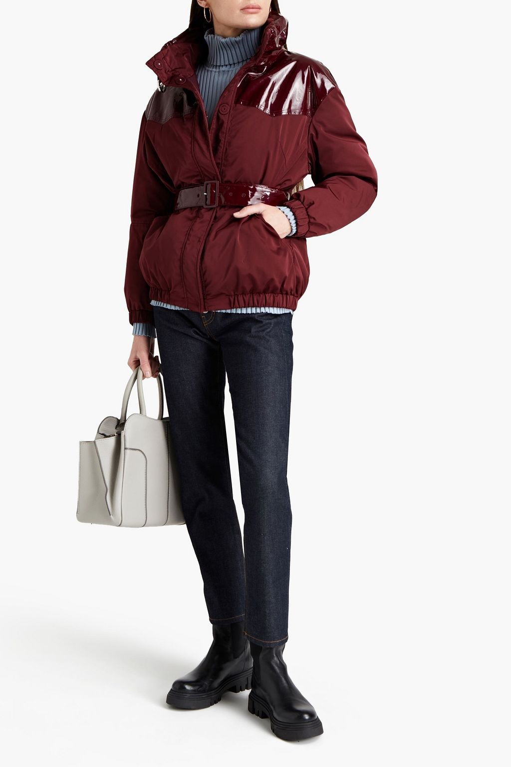 TOD'S Vinyl-paneled belted shell down jacket