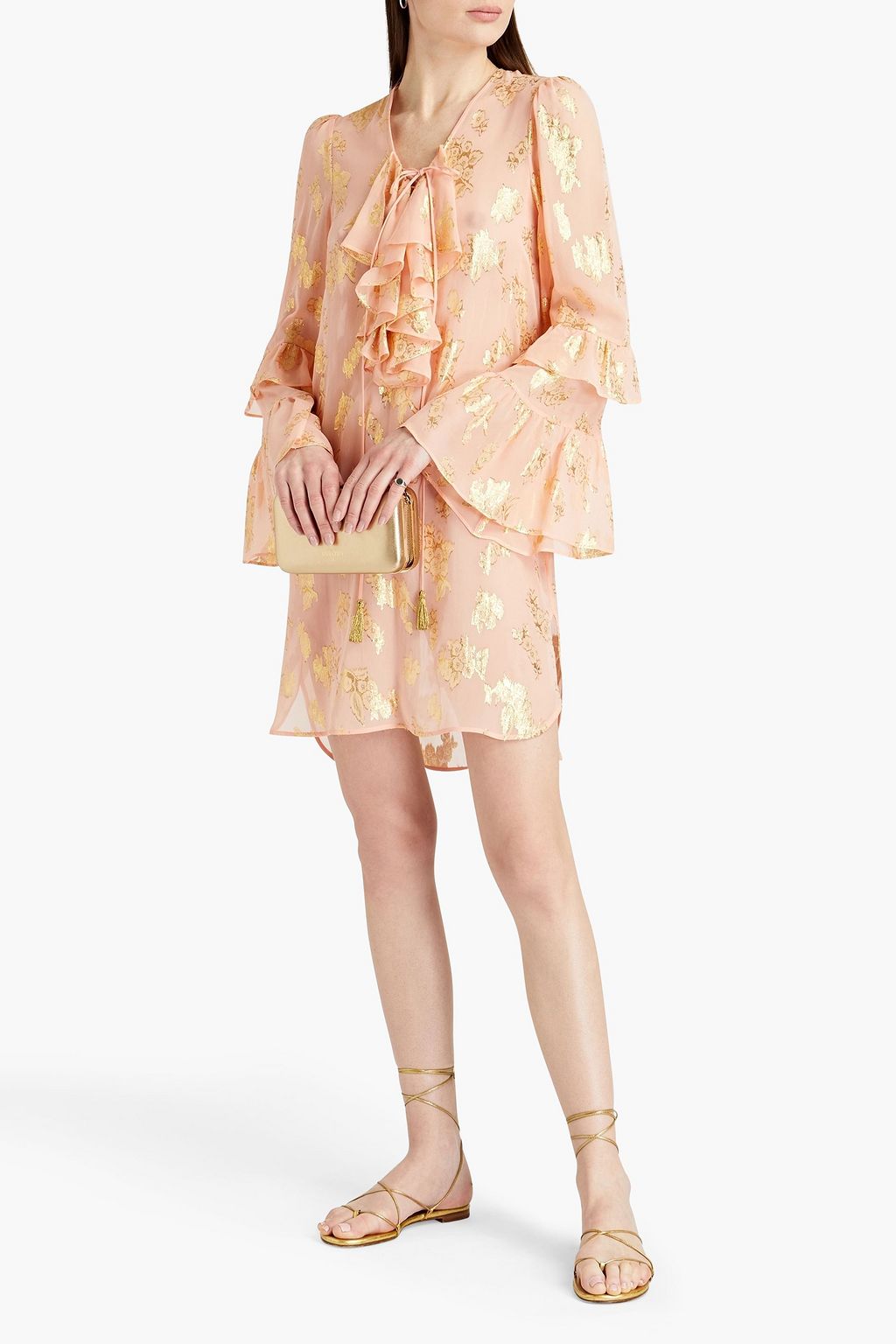 DUNDAS Ruffled fil coupé silk-blend chiffon mini dress