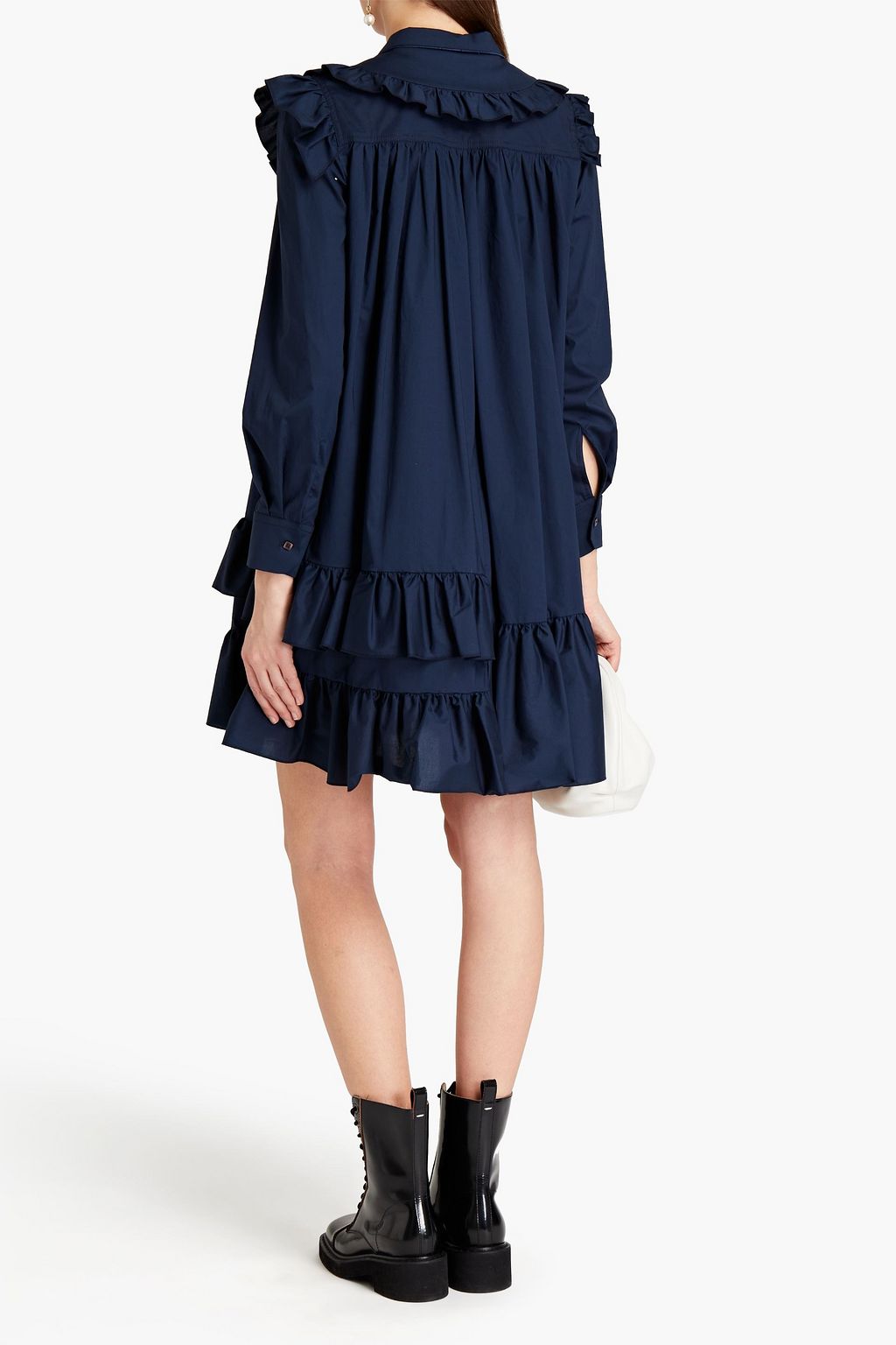VIVETTA Pussy-bow gathered cotton-blend mini dress