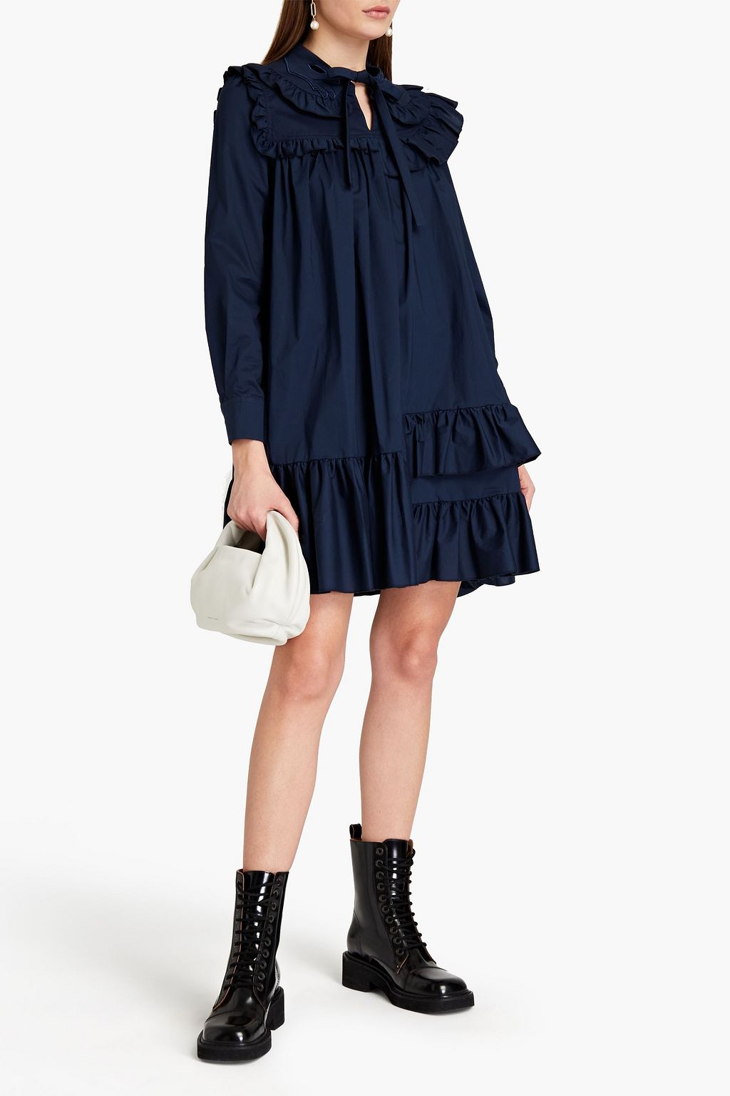 VIVETTA Pussy-bow gathered cotton-blend mini dress
