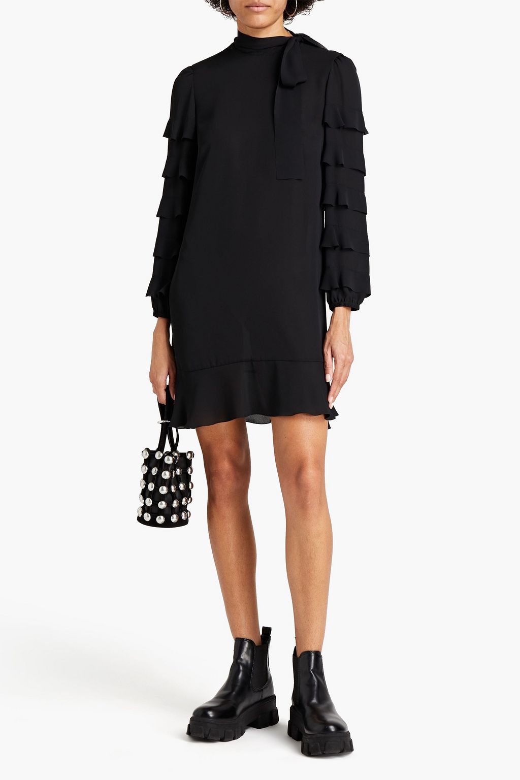 REDVALENTINO Pussy-bow ruffled crepe mini dress