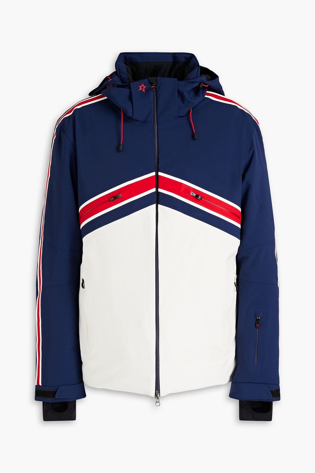 Navy Color-block hooded down ski jacket 