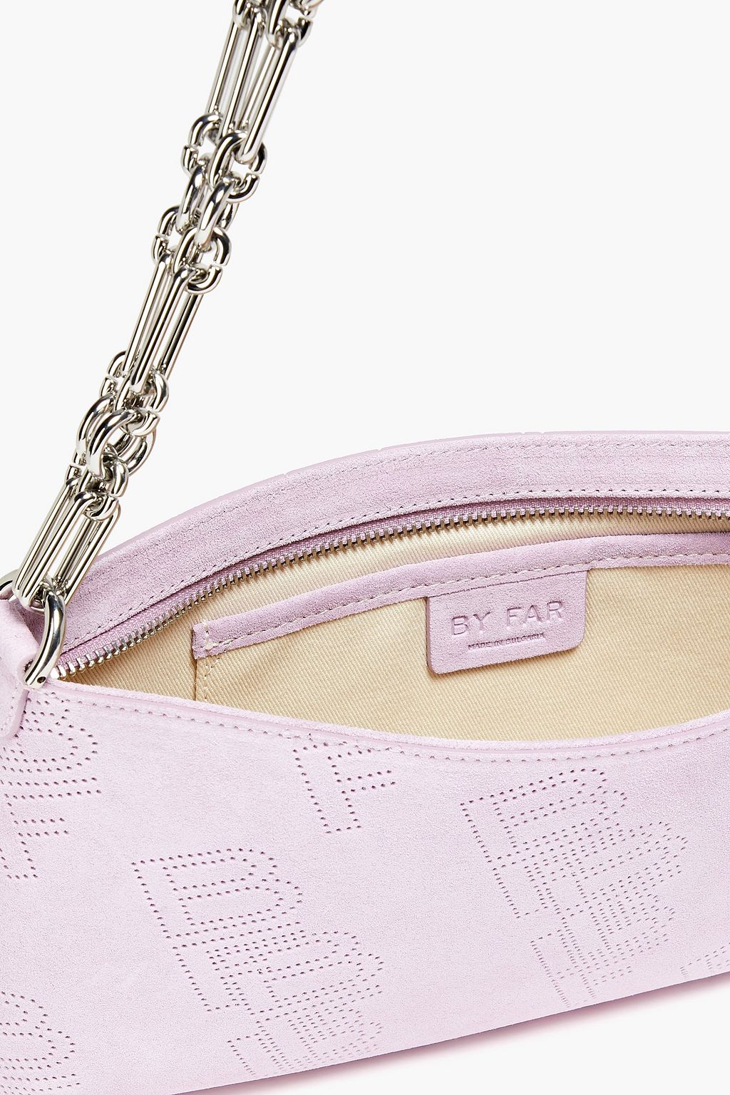 BY FAR Holly Schultertasche aus perforiertem Veloursleder