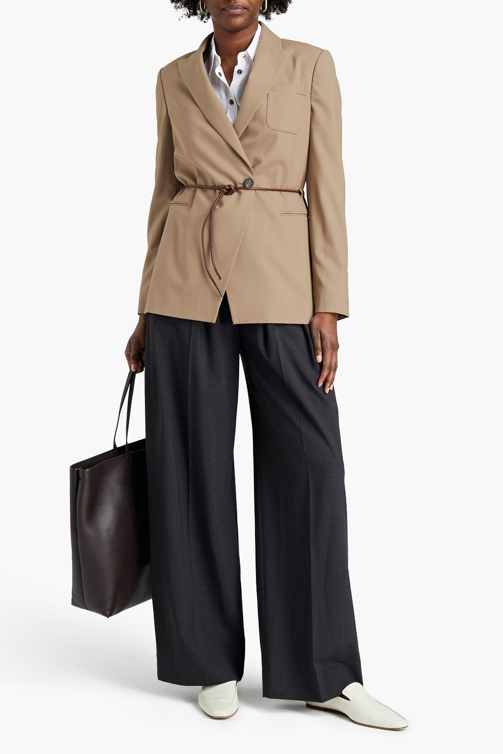 BRUNELLO CUCINELLI Bead-embellished stretch-wool twill blazer