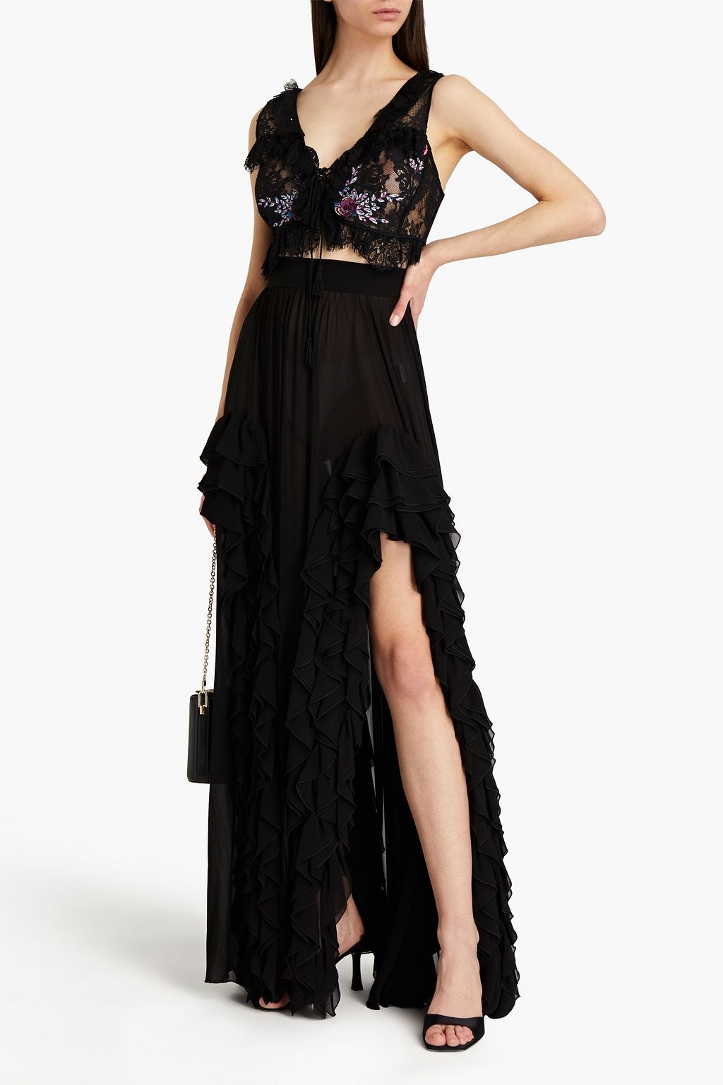 DUNDAS Tiered silk-crepe maxi skirt