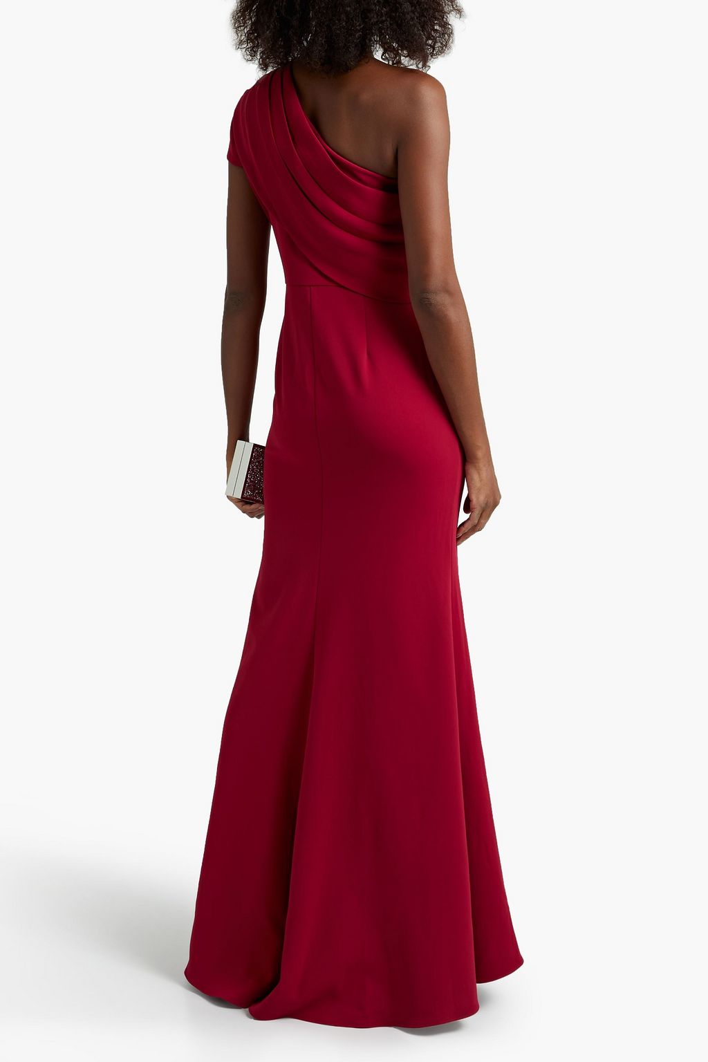 BADGLEY MISCHKA Off-the-shoulder draped crepe gown