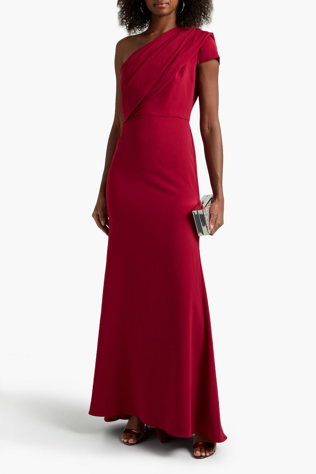 BADGLEY MISCHKA Off-the-shoulder draped crepe gown
