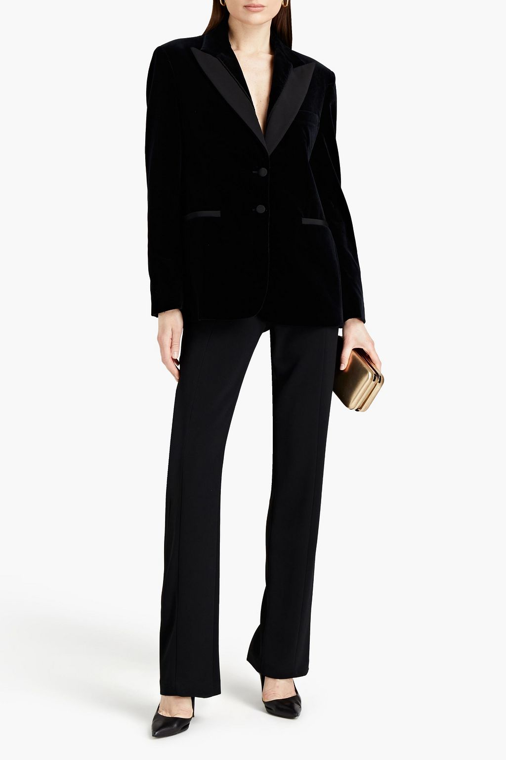 DUNDAS Satin-paneled cotton-blend velvet jacket