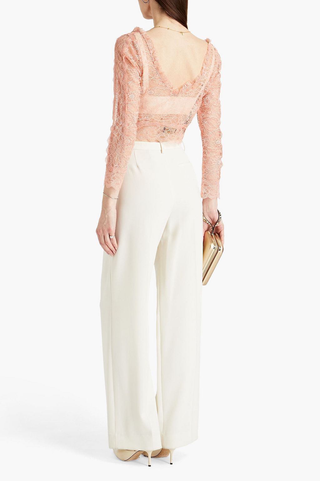DUNDAS Cropped Chantilly lace top