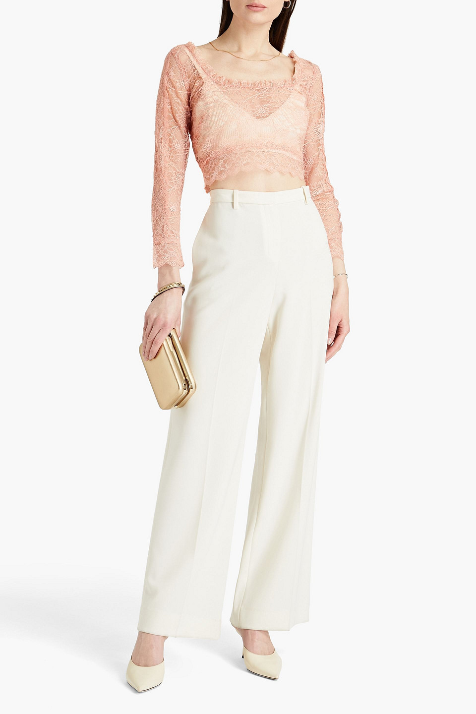 Dundas Cropped Chantilly Lace Top In Neutrals