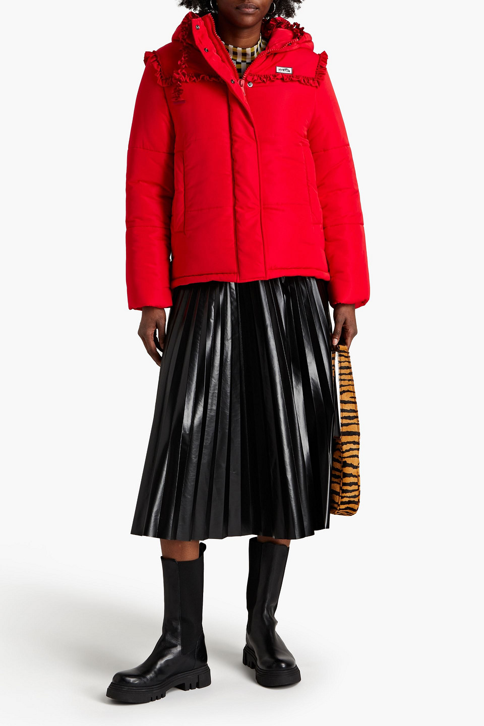Vivetta Ruffle-trimmed Quilted Shell Hooded Jacket In Red