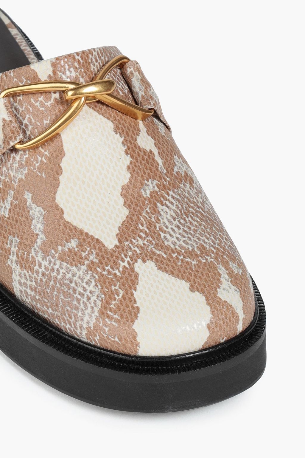 BY FAR Walker embellished snake-effect leather mules