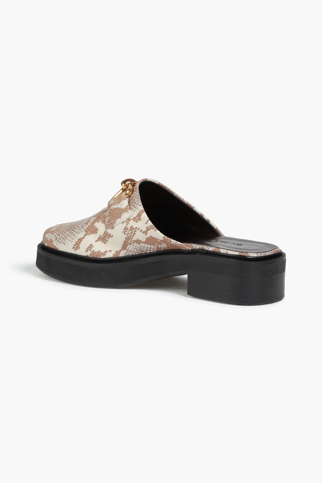 BY FAR Walker embellished snake-effect leather mules