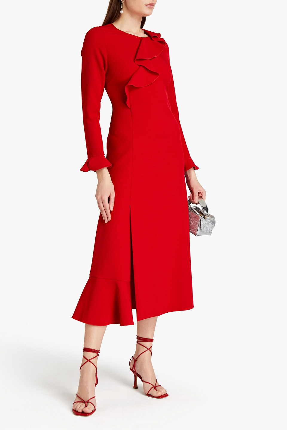 VIVETTA RUFFLED STRETCH-CREPE MIDI DRESS