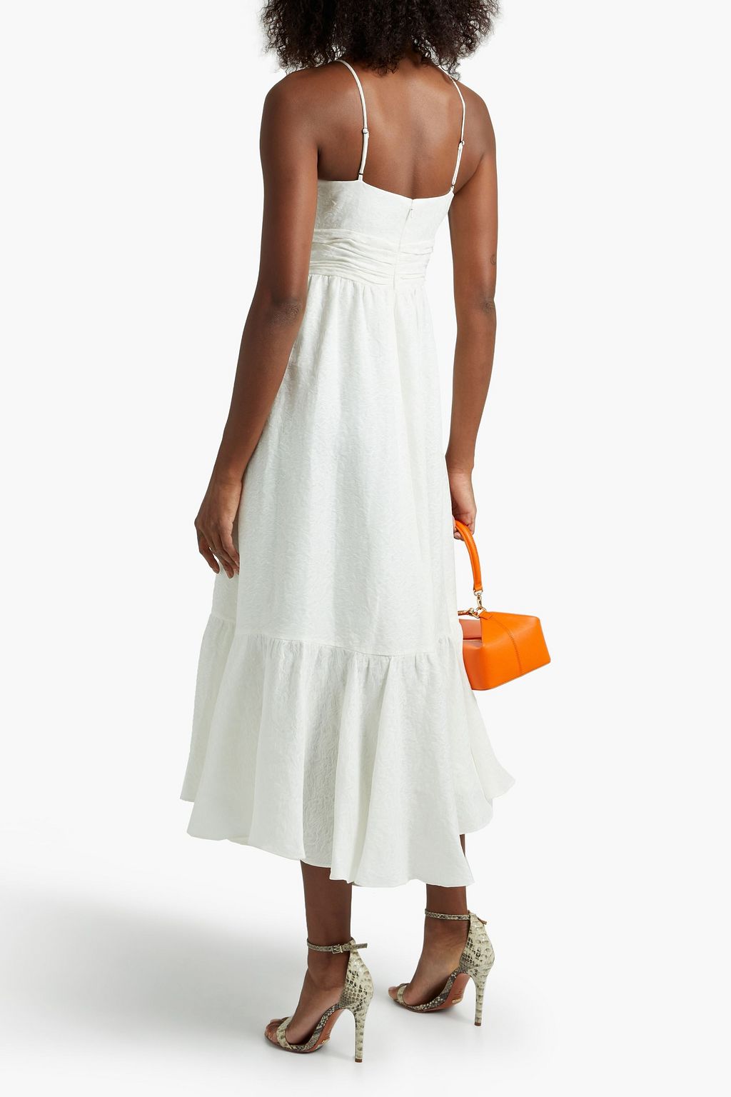 THEIA Wrap-effect tiered ruffled jacquard midi dress