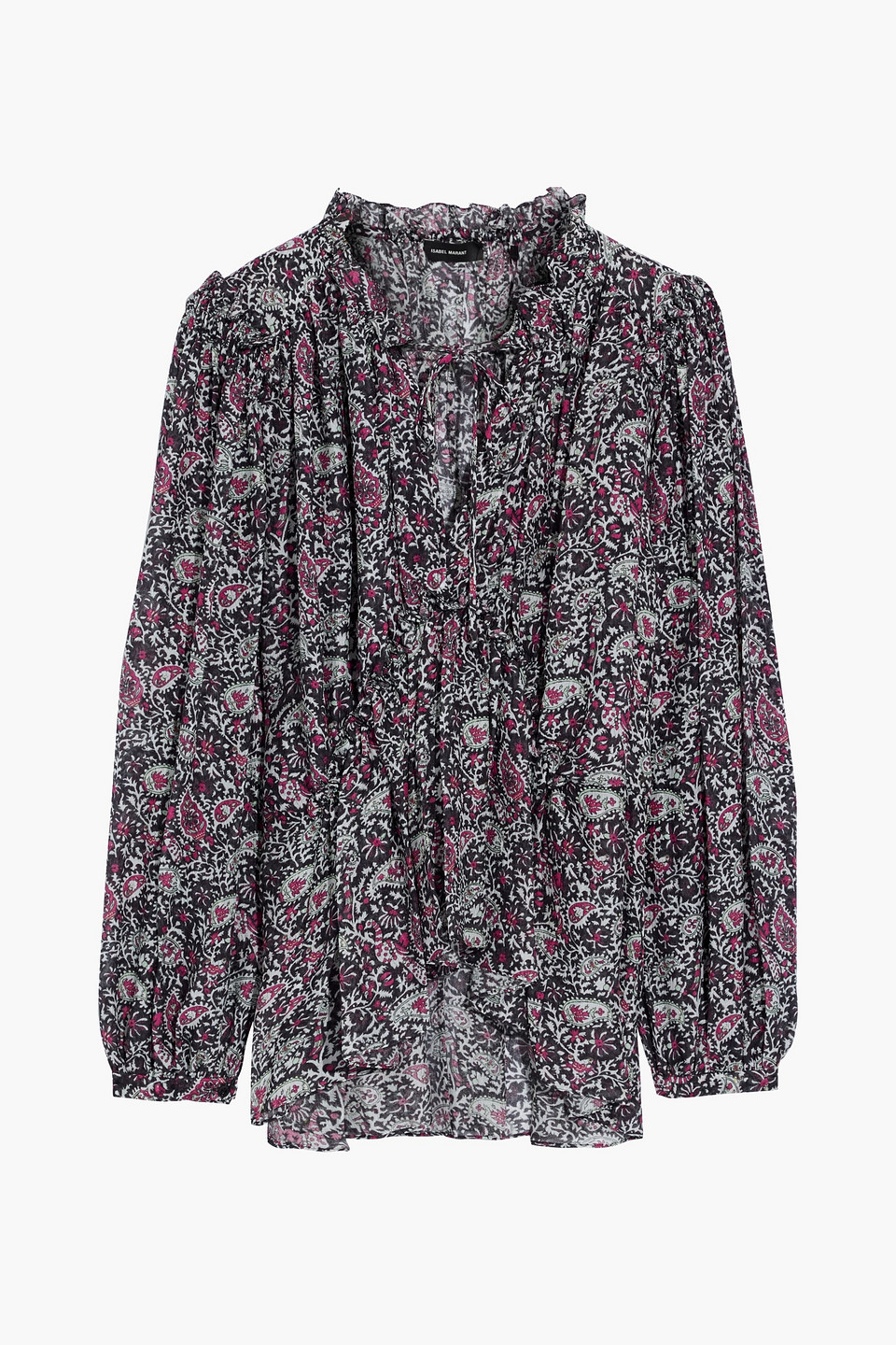 Noon ruffle-trimmed printed silk-georgette blouse