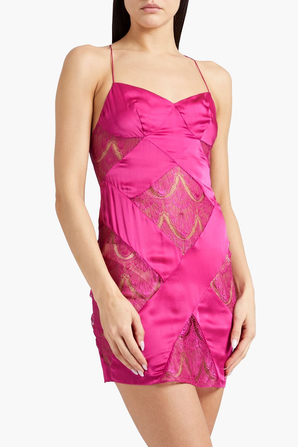 AGENT PROVOCATEUR Emie lace-paneled silk-satin chemise