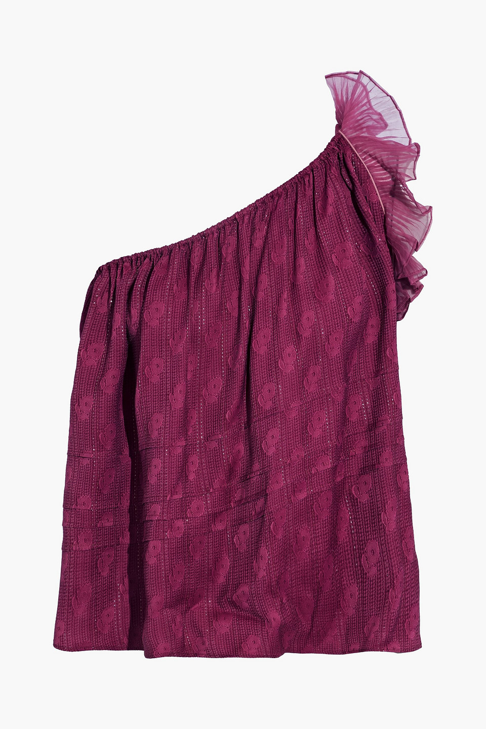Isabel Marant Melody One-shoulder Metallic Floral-jacquard Top In Plum