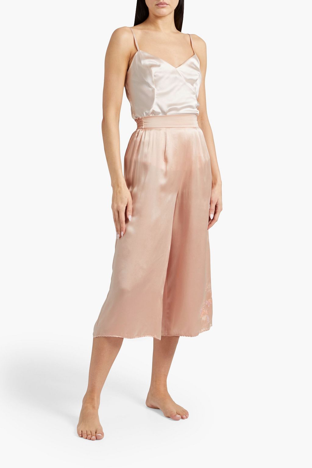 AGENT PROVOCATEUR Edenn cropped embroidered silk-satin pajama pants