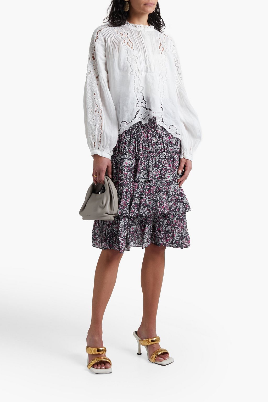 ISABEL MARANT Nouk tiered printed silk-chiffon midi skirt
