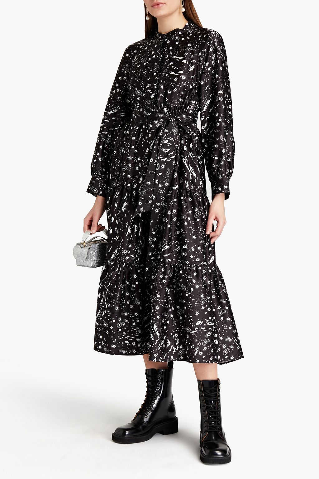 VIVETTA Belted printed satin midi dress