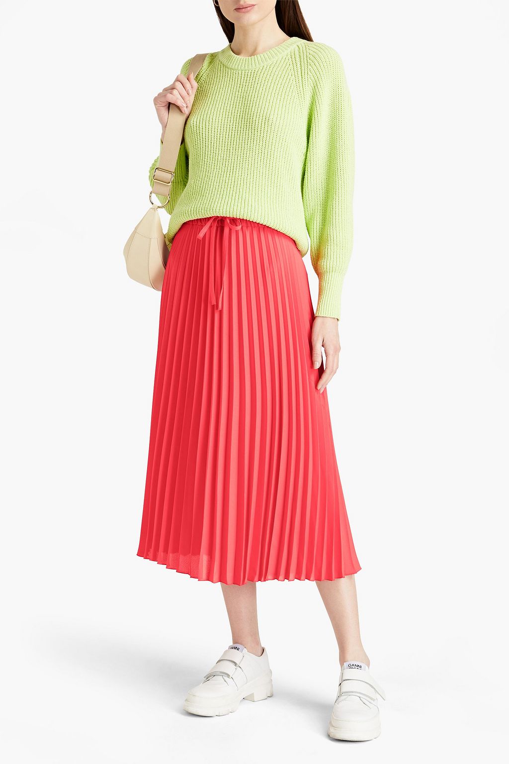 REDVALENTINO Pleated crepe midi skirt