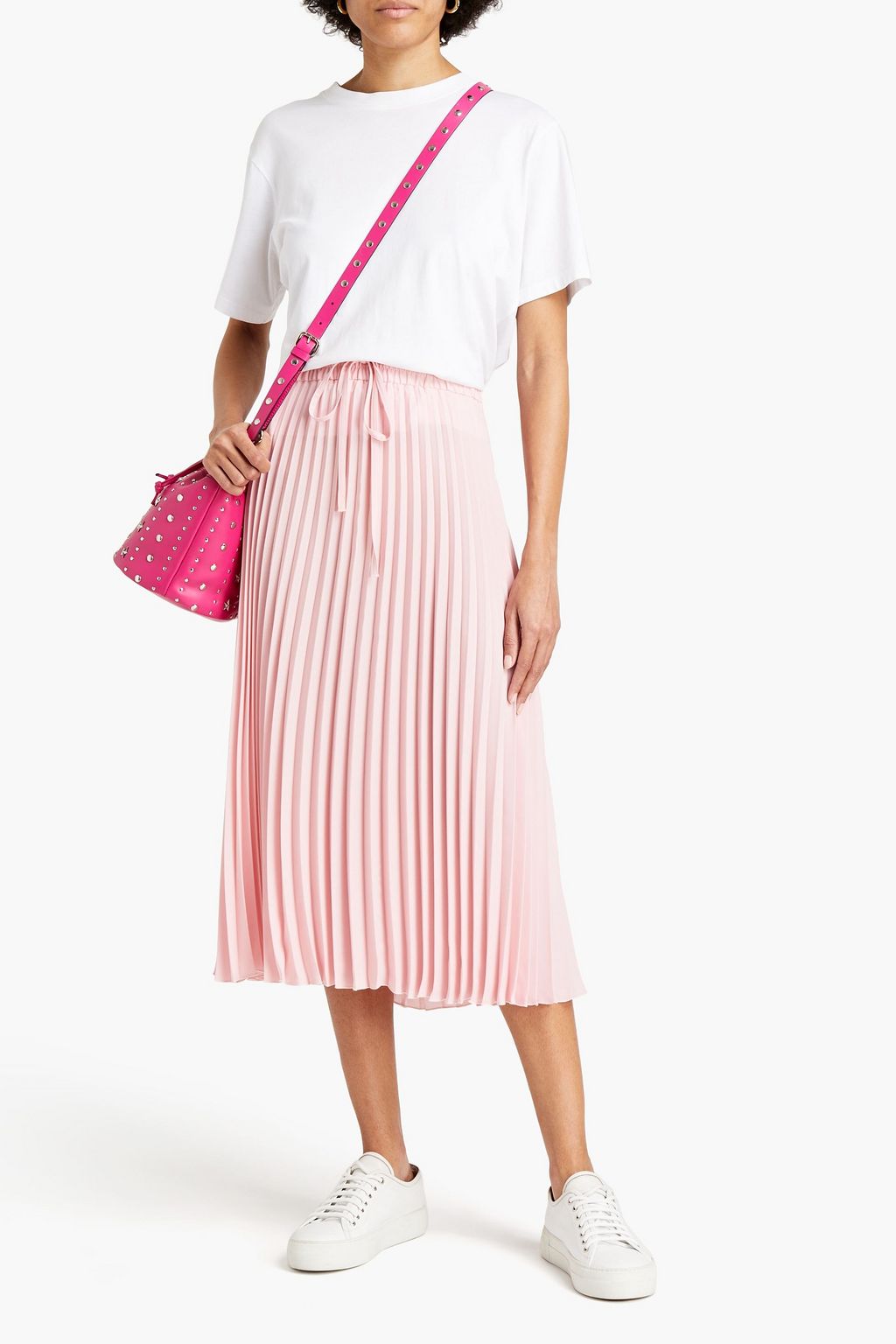 REDVALENTINO Pleated crepe midi skirt