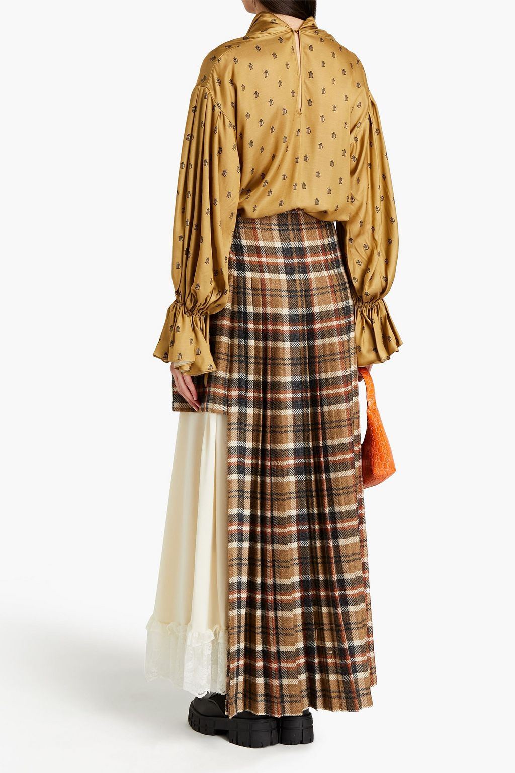 PREEN BY THORNTON BREGAZZI Jules pleated satin and wool-tweed midi skirt