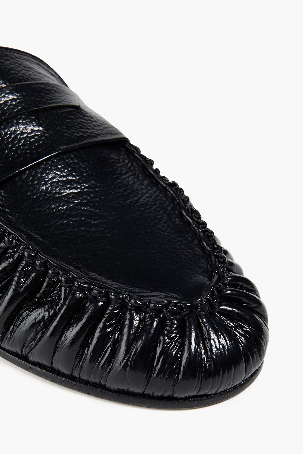 BY FAR Lou gathered glossed-leather slippers