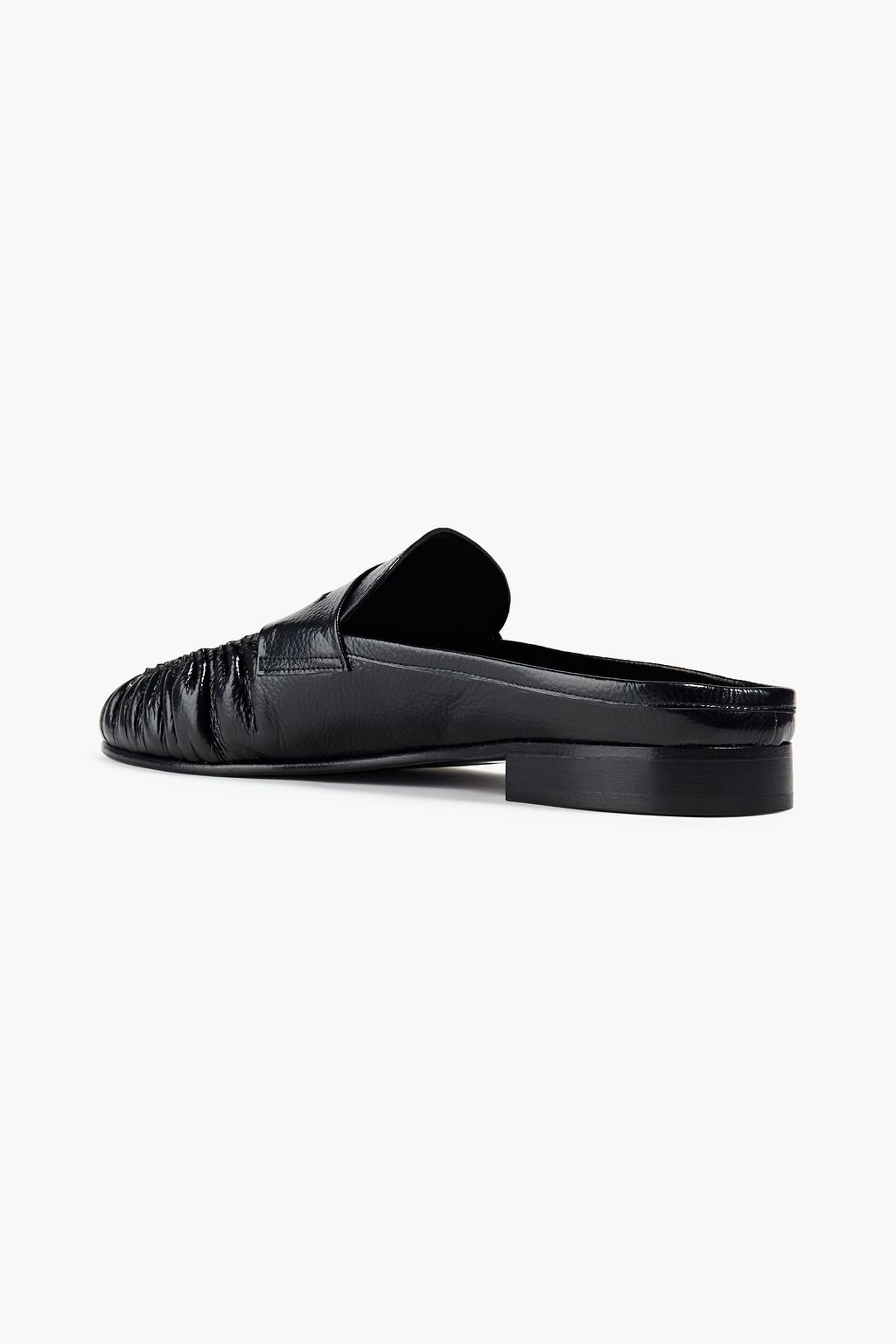 BY FAR Lou gathered glossed-leather slippers
