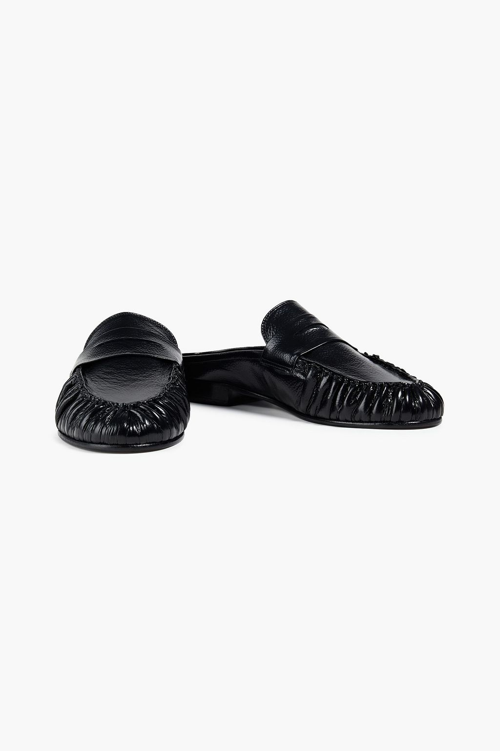 BY FAR Lou gathered glossed-leather slippers