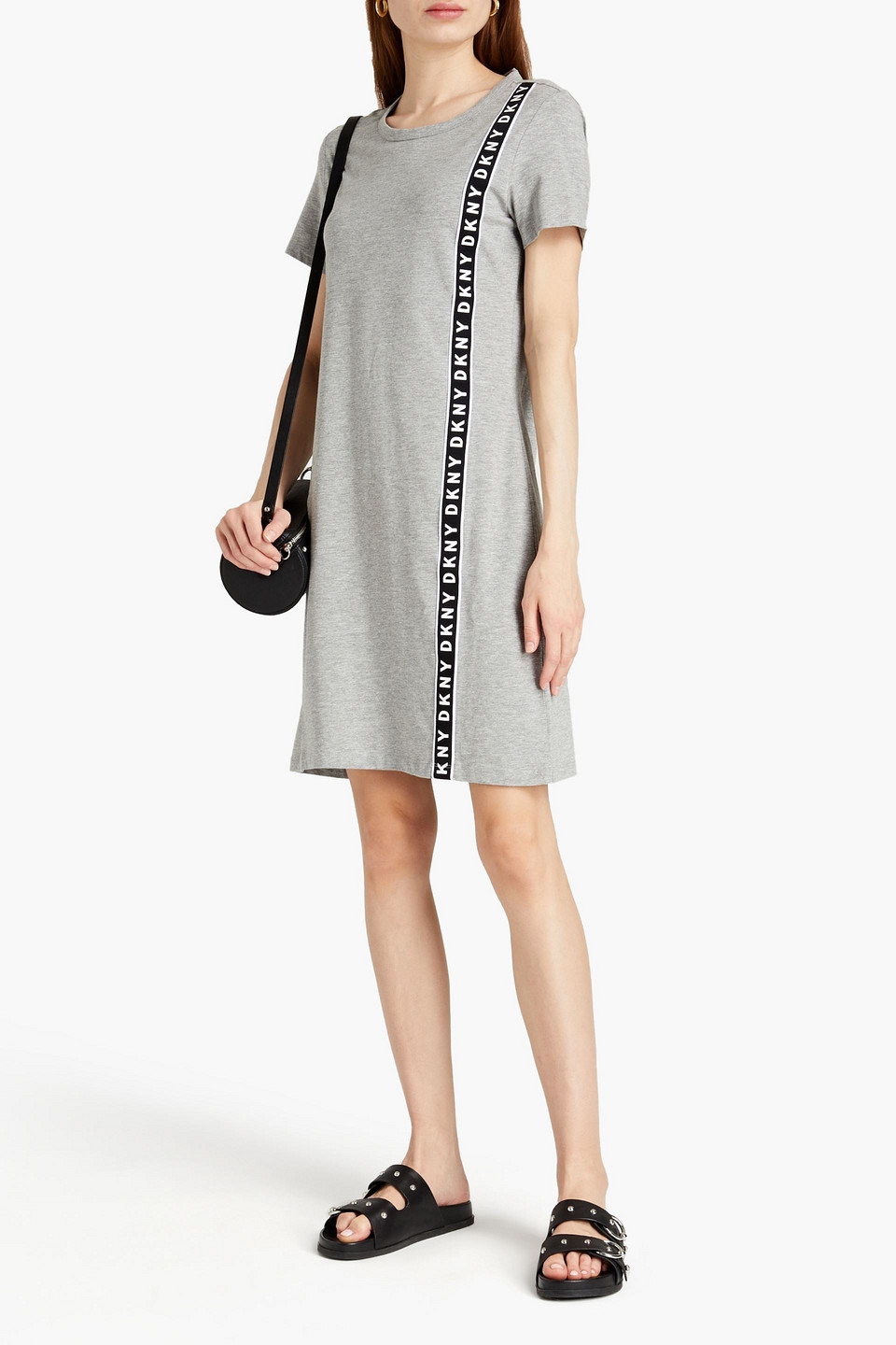 Dkny Printed Cotton-blend Jersey Mini Dress In Stone