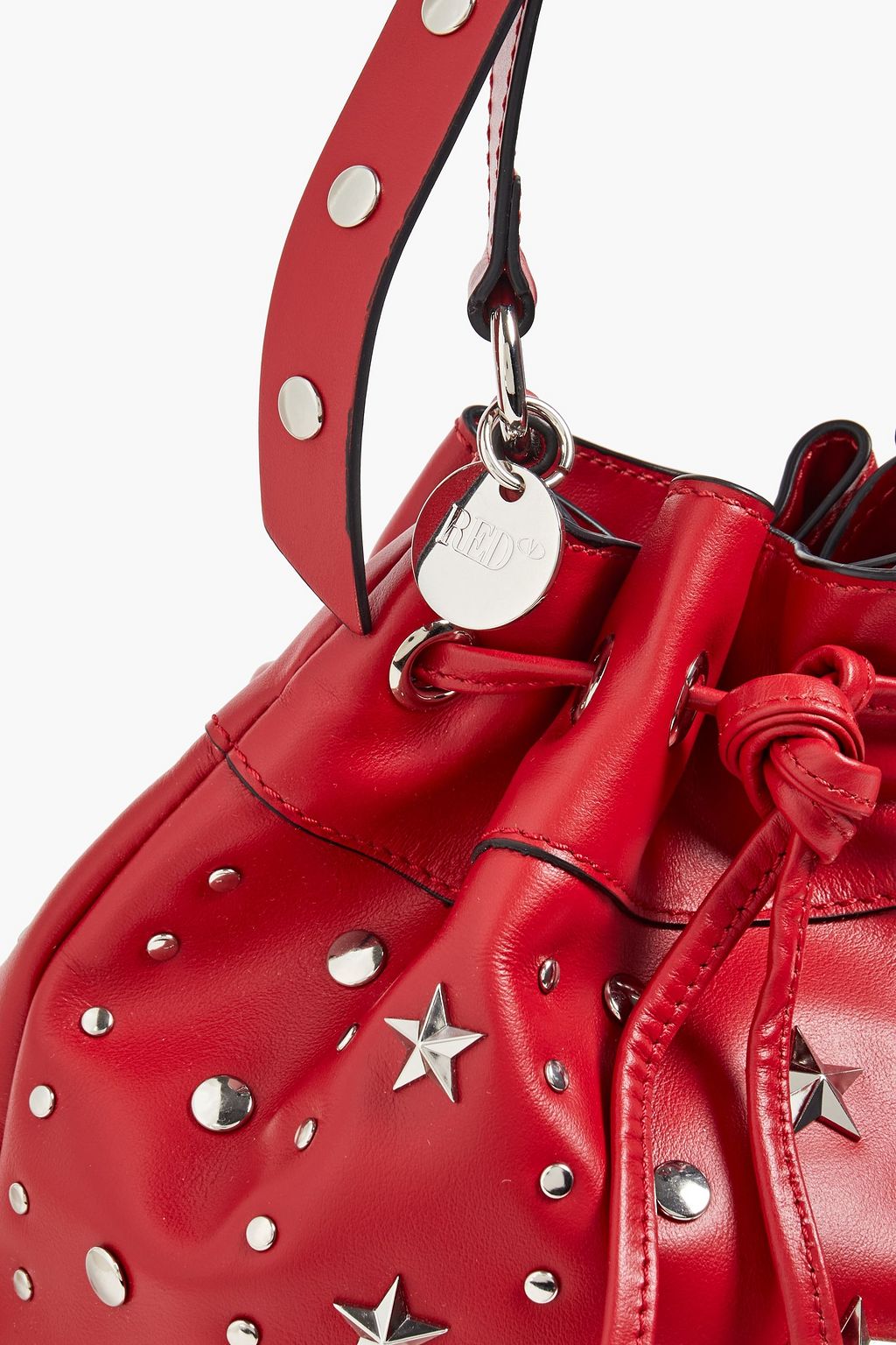 RED(V) Studded leather bucket bag