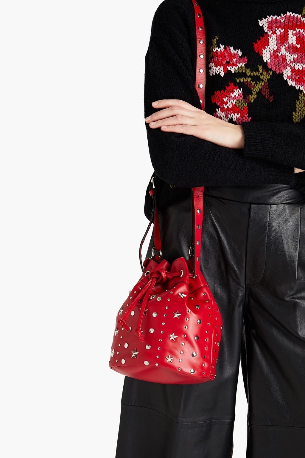 RED(V) Studded leather bucket bag